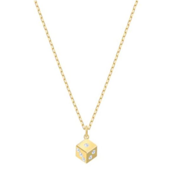 Swarovski Crystal Jewelry Pendant DICE Gold Tone Plated with Gift Box - Picture 1 of 8